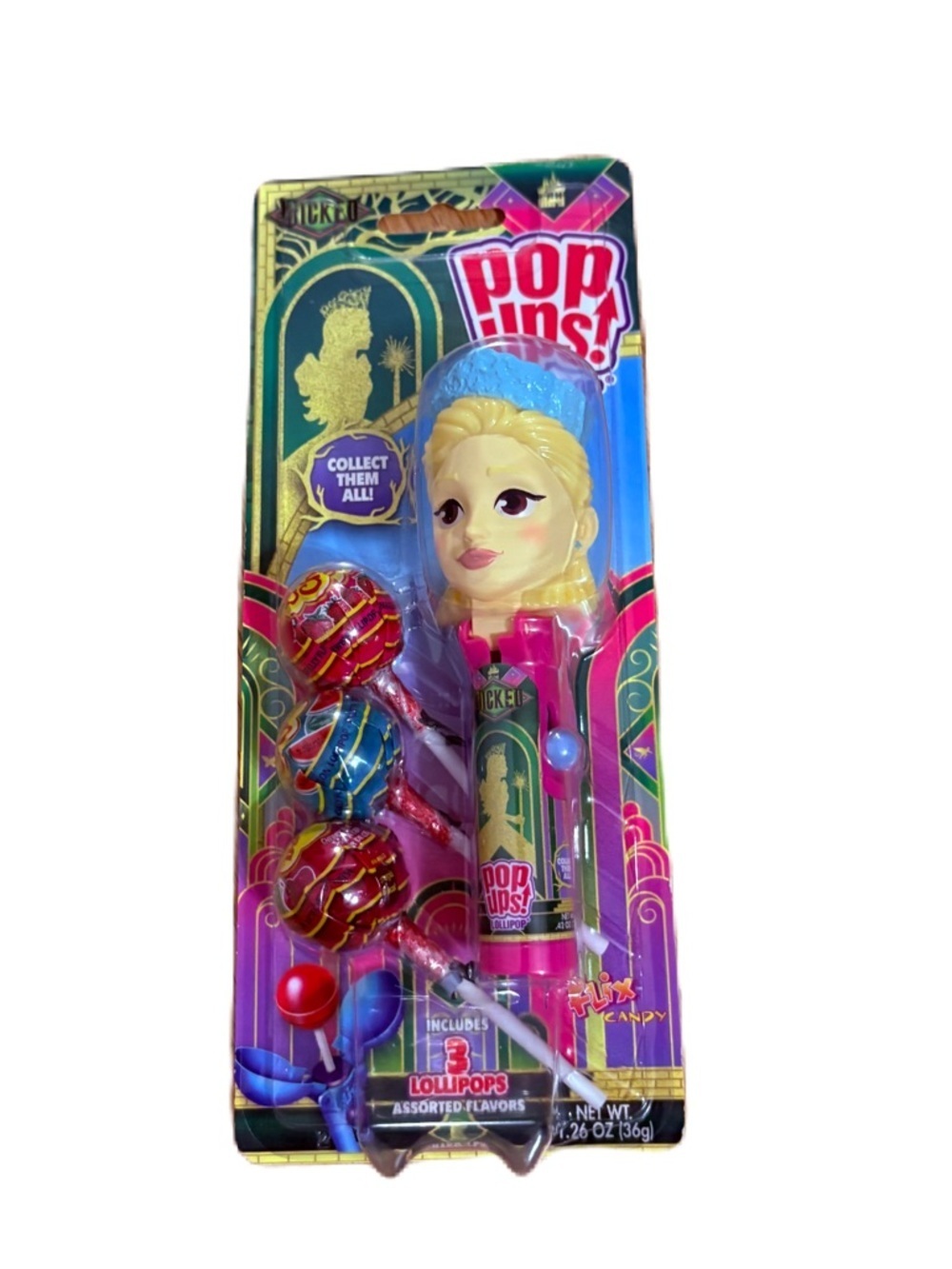 Wicked The Movie Glinda Pop Ups! Flix Candy Lollipop Holder NEW